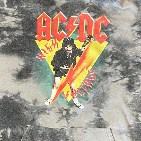ACDC Hoodie Adult 2XL Tie Gray Dye High Voltage Rock Music Band Angus Young - Picture 3 of 6